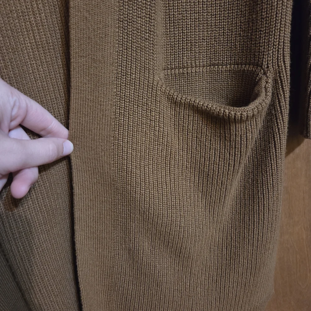 Brown Ribbed Open Front Sweater - Picture 3 of 4